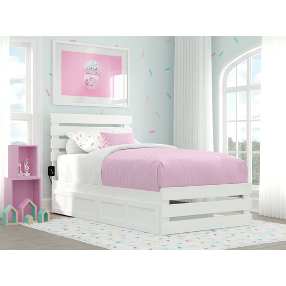 Oxford Twin Bed with Footboard and USB Turbo Charger with 2 Drawers in White