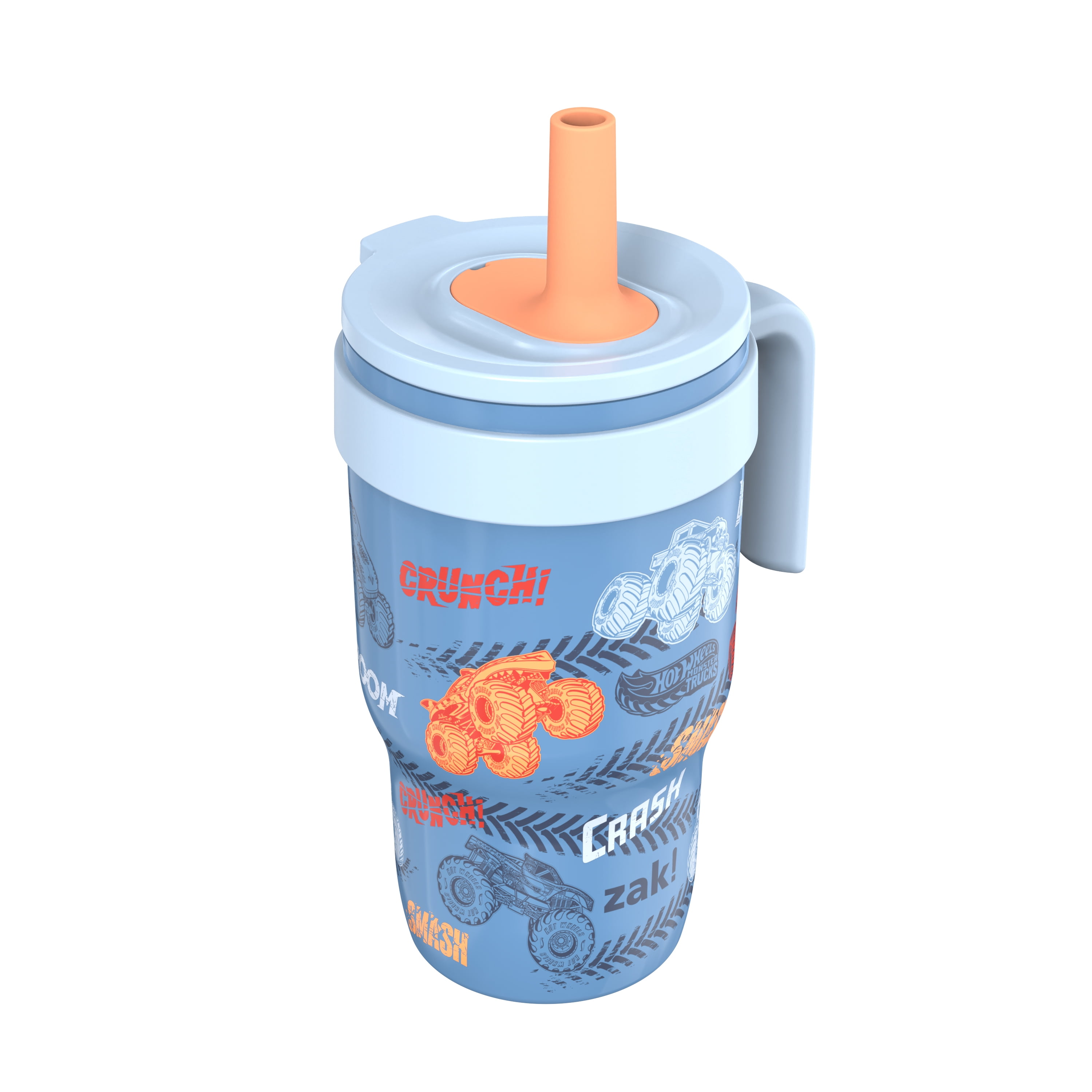 Zak Designs 10oz Hot Wheels Double Wall Stainless Steel Cruiser Tumbler with Handle and Soft Silicone Straw, Leak-Proof