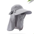 thumbnail image 1 of Sombrero para el sol para mujer, ala ancha, protección UV, sombrero de pesca para la playa, nailon plegable desmontable para exteriores, gris claro, 1 of 5