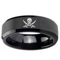 thumbnail image 2 of Skull Pirate 8MM Beveled Edge Polish Black Tungsten Men Ring, 2 of 2