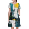 thumbnail image 1 of Easygdp Abstract Brushstrokes Green Blue para Vestido Transpirable de Mujer, Vestido Suelto de Manga Corta con Pliegues y Bolsillos para el Verano, 1 of 6