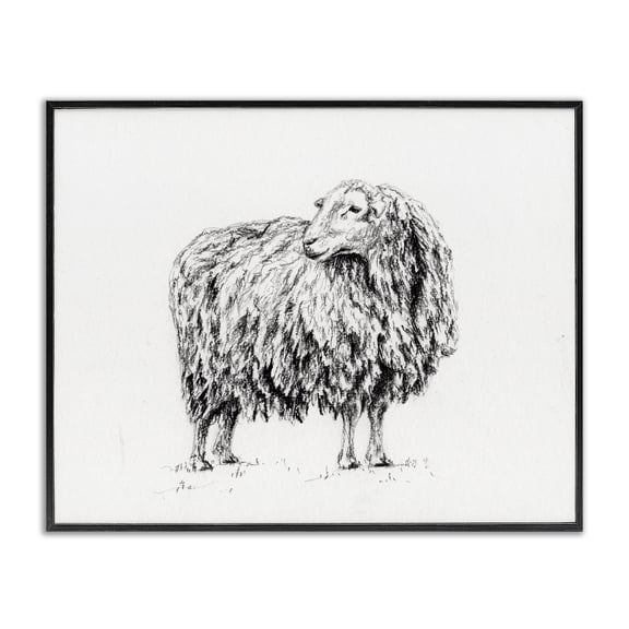 Stupell Industries Sheep in Charcoal Black Framed Giclee Art, design by Leah Noel Art