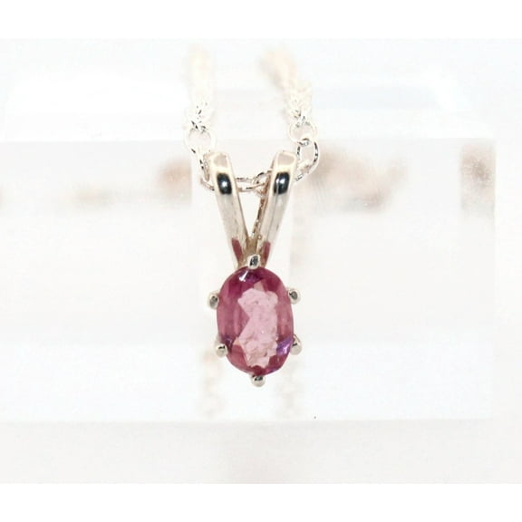 Natural Oval Pink Tourmaline Sterling Silver Necklace NT351