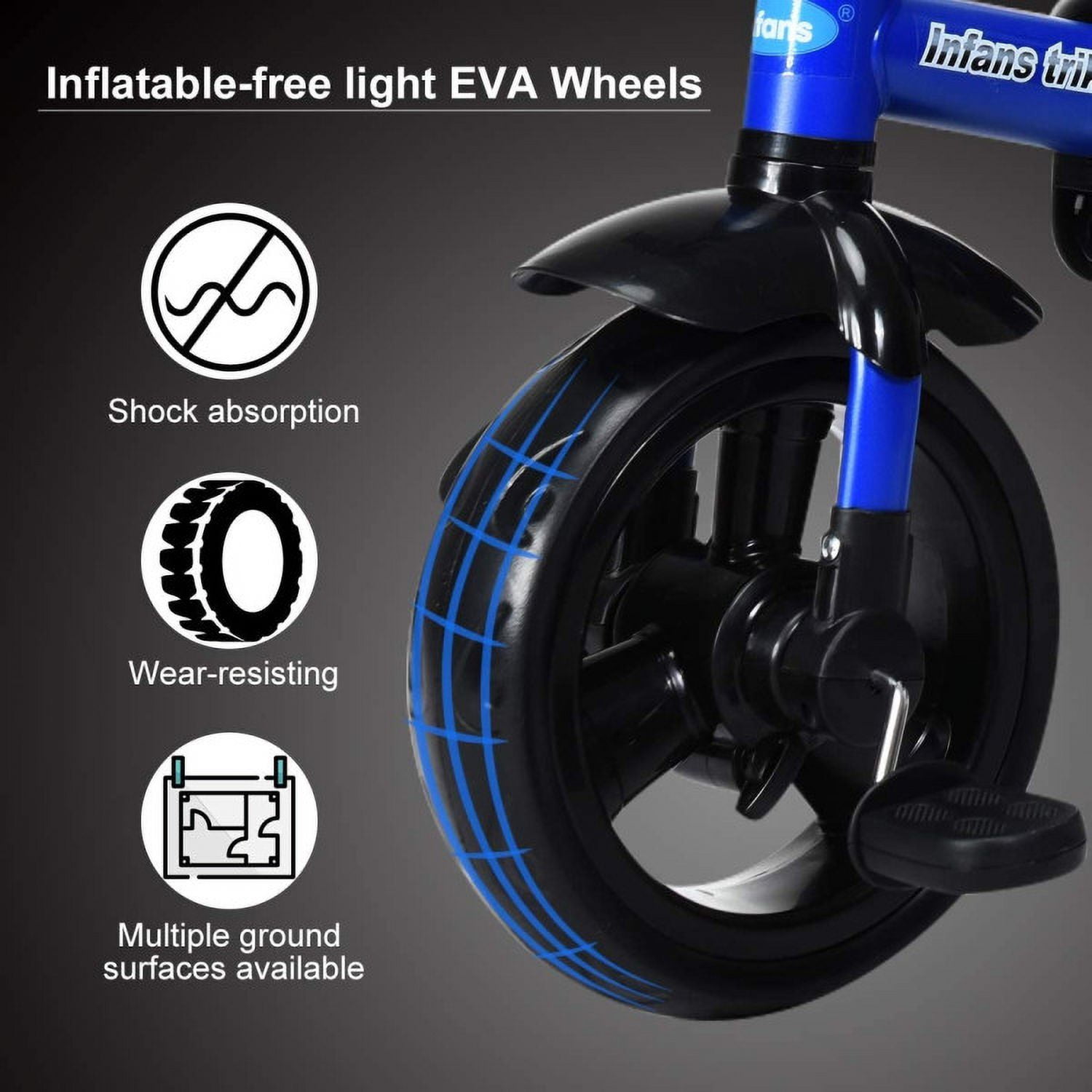 Barara King Travel Stroller,Baby Wagon,4-in-1 Kids Tricycle with Adjustable Push Handle-Blue