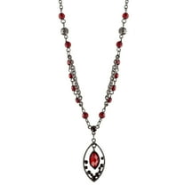 1928 Jewelry Red Faceted Oval Drop Pendant Necklace For Women 16" 3" Extender