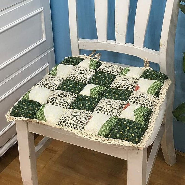 Nvzi Patchwork Chair Pad with Ties No Slip Lace Trim Chair Cushion