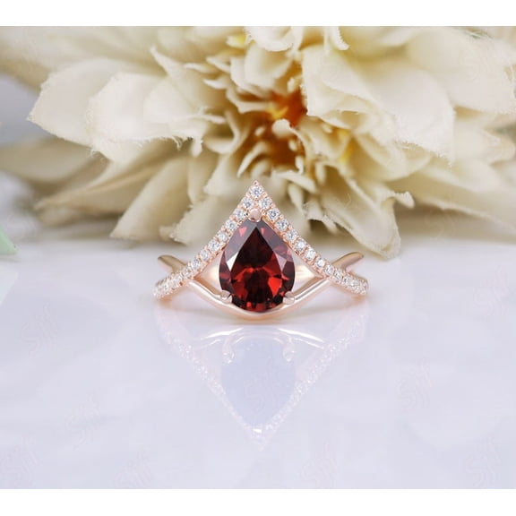 natural garnet ring 925 sterling silver solitaire engagement ring January birthstone red gemstone ring