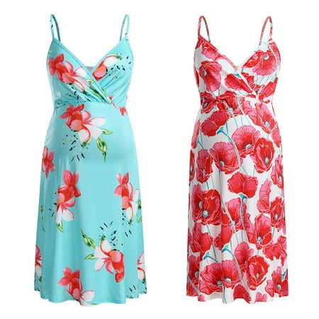 

Tejiojio Maternity/Labor/Nursing Clothing Clearance Pregnant Womans Summer Print Sleeveless Suspenders Gravida Woman Clothe Dress
