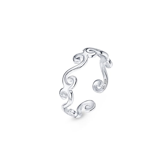 Amberta Adjustable 925 Sterling Silver Toe Ring for Women | Wave Hearts Flower Dolphin Crown Leaf Boho Foot Jewelry: Toe Ring for Women