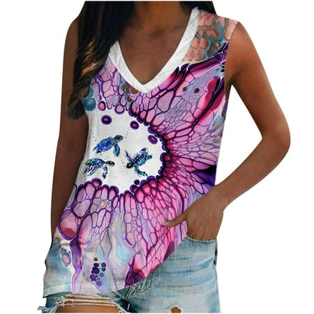 

Vest Top For Women Women s Fashion V-Neck Leisure Sleeveless Printing Vest Tops Casual Skinny Fit Street Wear Corset Tops For Women Purple XL
