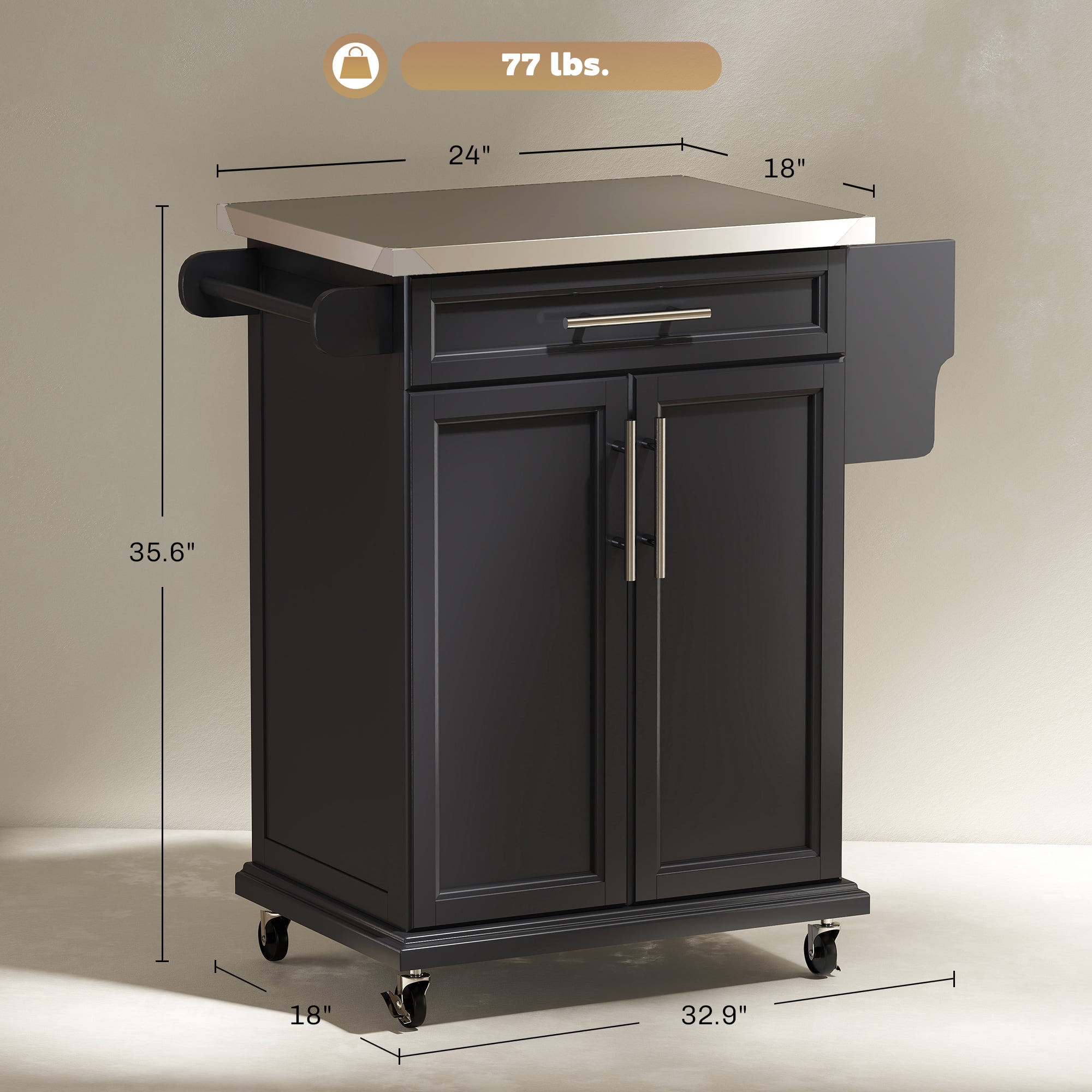 HOMCOM Rolling Kitchen Island Utility Trolley, Storage Cart on Wheels With Drawer, Spice Rack, Black