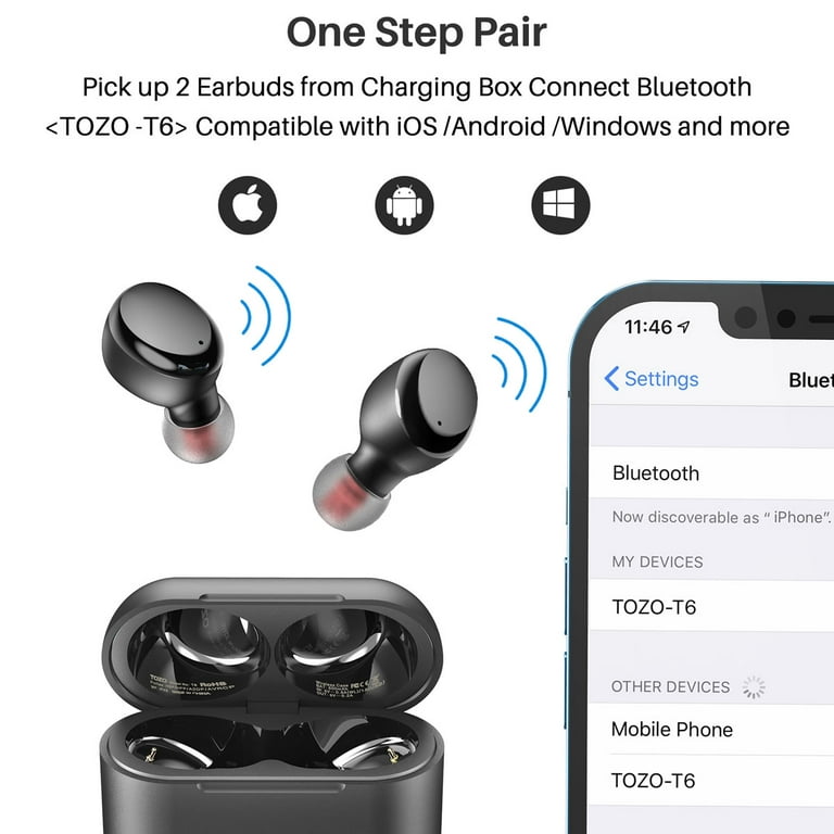 TOZO T6 True Wireless Earbuds Bluetooth 5.3 Headphones IPX8 Waterproof  Stereo