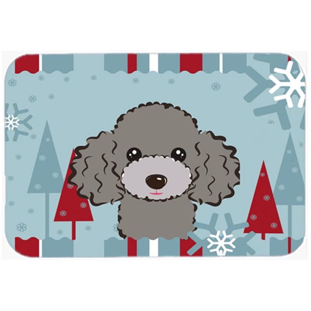 Winter Holiday Silver Gray Poodle Mouse Pad, Hot Pad & Trivet
