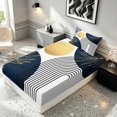 thumbnail image 5 of Manfei Boho Sun and Leaf Twin Sheets, Mid Century Geometric Bedding, Navy White Gold, Navy Reversible 3 Pieces1 Flat Sheet + 1 Fitted Sheet + 1 Pillowcase, 5 of 6
