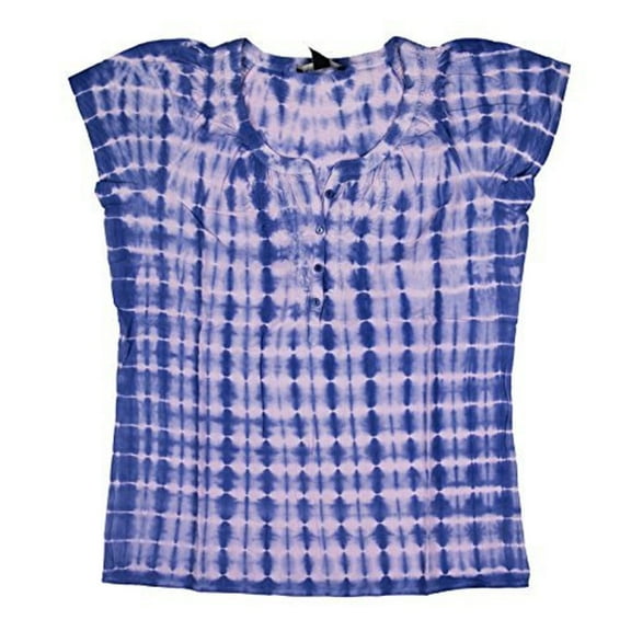 Bandolino Womens Size Small Erin Tie Dye Peasant Top, Iris Blue Combo