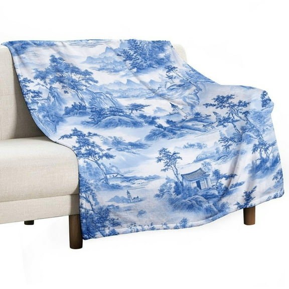 Blue Willow Ceramic Background Texture Flannel Blanket Lightweight Blanket for Couch Sofa Bed, Super Soft Cozy Print Warm Blanket
