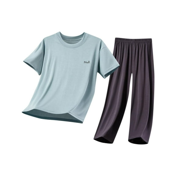 ZACPNCV Kids 2 Piece Outfits Girls Summer Short Sleeve T-Shirts and Pants Set Clothing Sets Blue 12-14 Years