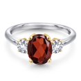 thumbnail image 3 of Gem Stone King 10K Two Tone Gold Red Garnet and White Created Sapphire Engagement Ring for Women | 2.63 Cttw | Oval 9X7MM | Gemstone January Birthstone | Size 5, 3 of 6