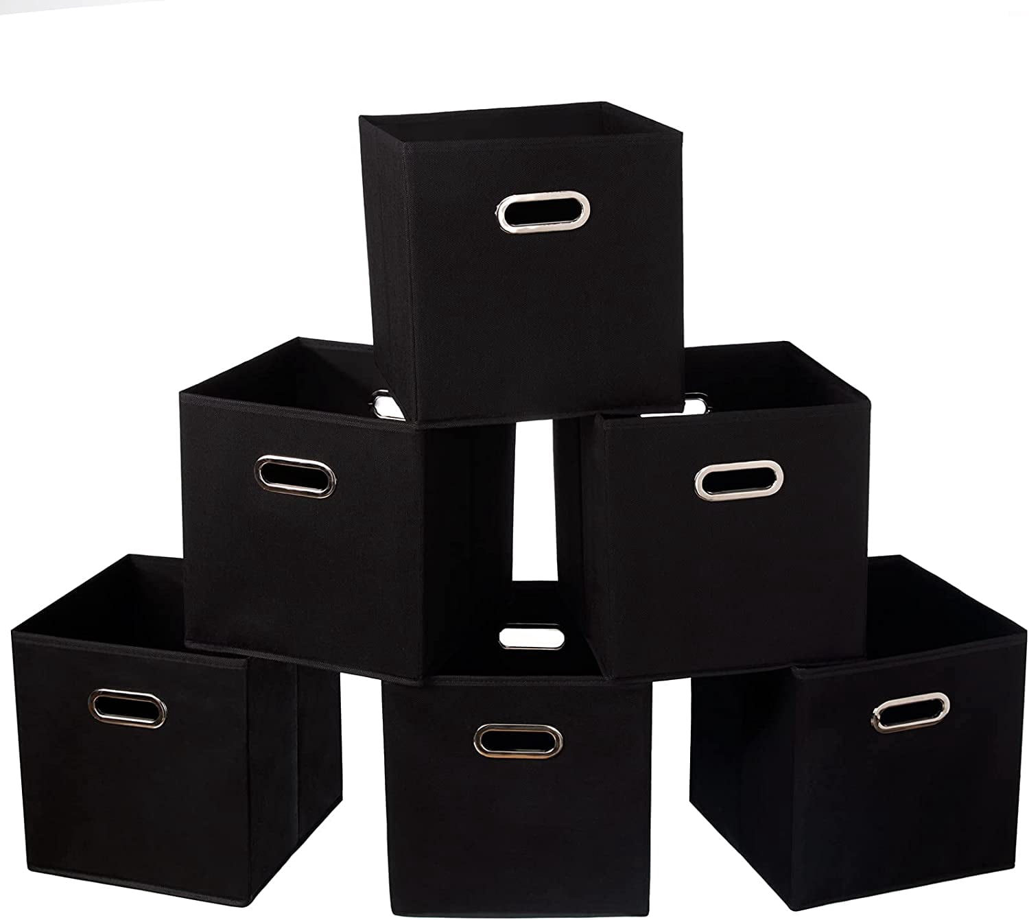 RGHJAR-Fabric Cloth Storage Bins,Fabric Cube Organizer with Dual Handles Foldable Cube Storage Baskets for Home Bedroom Storage,Set of 6, Black