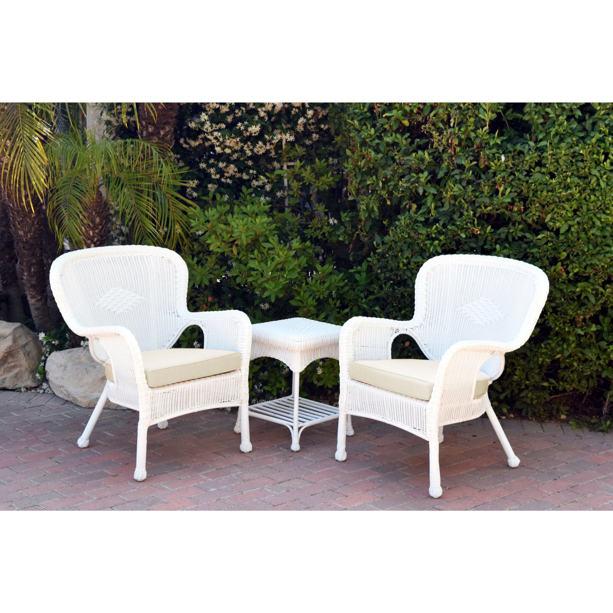 3-Piece White Wicker Outdoor Furniture Patio Conversation Set - Ivory