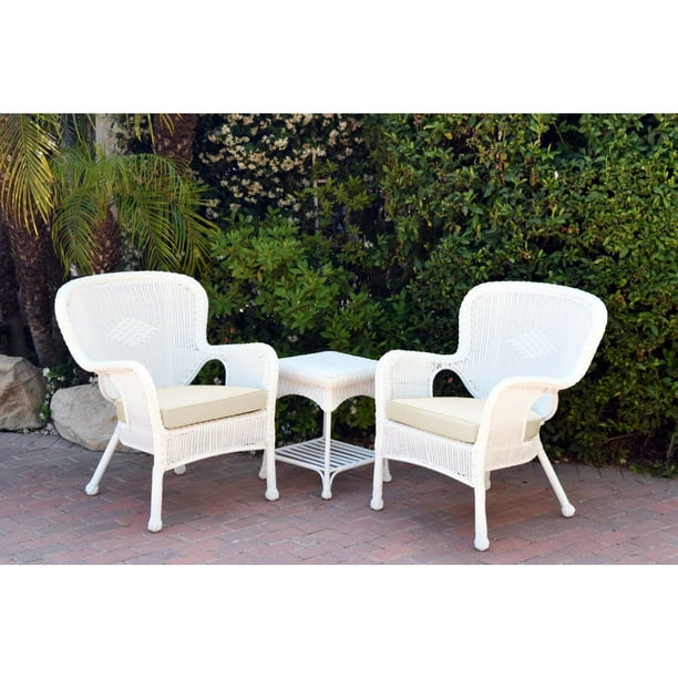 3-Piece White Wicker Outdoor Furniture Patio Conversation Set - Ivory