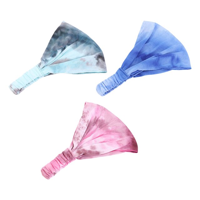 3 diademas de algodón con efecto tie-dye y ala ancha para mujer (rosa, celeste, verde claro)