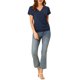 thumbnail image 2 of INSPIRAR CHIC Blusas de Mujer con Cuello en V, Mangas Cortas, Decoración de Botones, Fruncidas, Casual, Azul Marino, L, 2 of 6