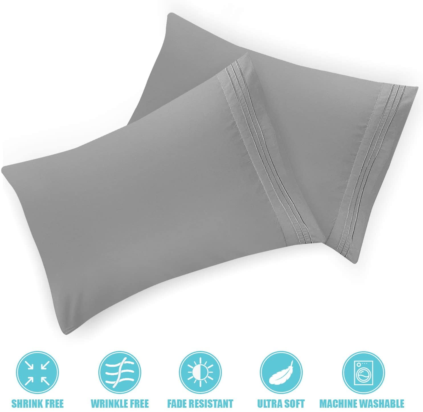 Microfiber Pillowcases Pack of 2 King Size Pillowcases - Gray - Walmart ...