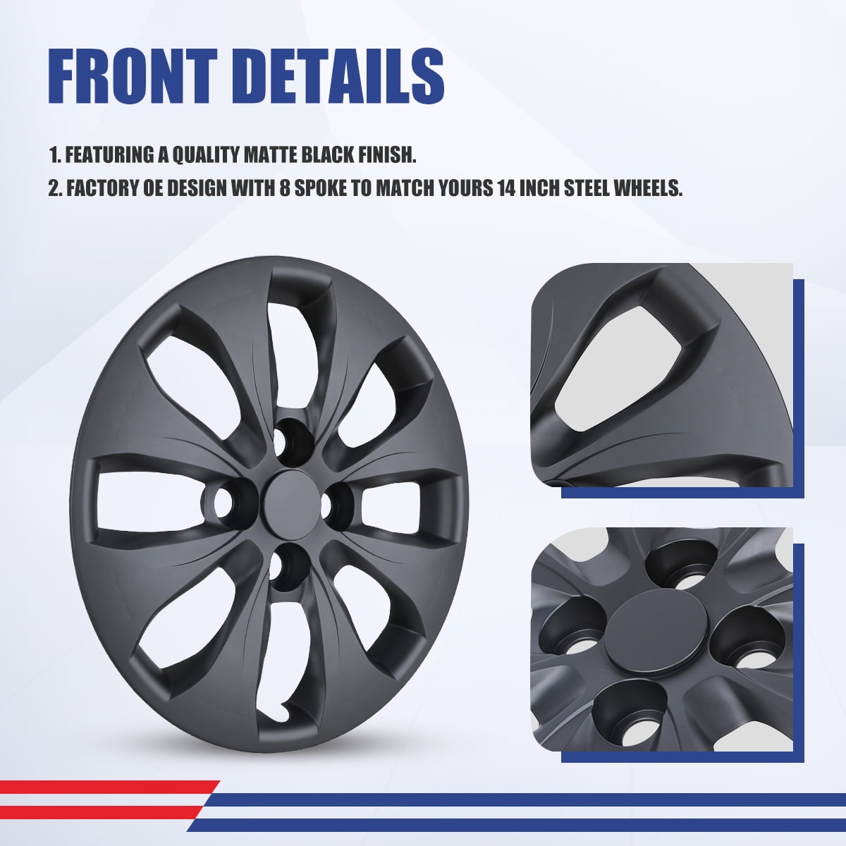 4PCS 14" Wheel Rim Covers HubCaps for 2012-2017 HYUNDAI ACCENT HATCHBACK /SEDAN Matte Black