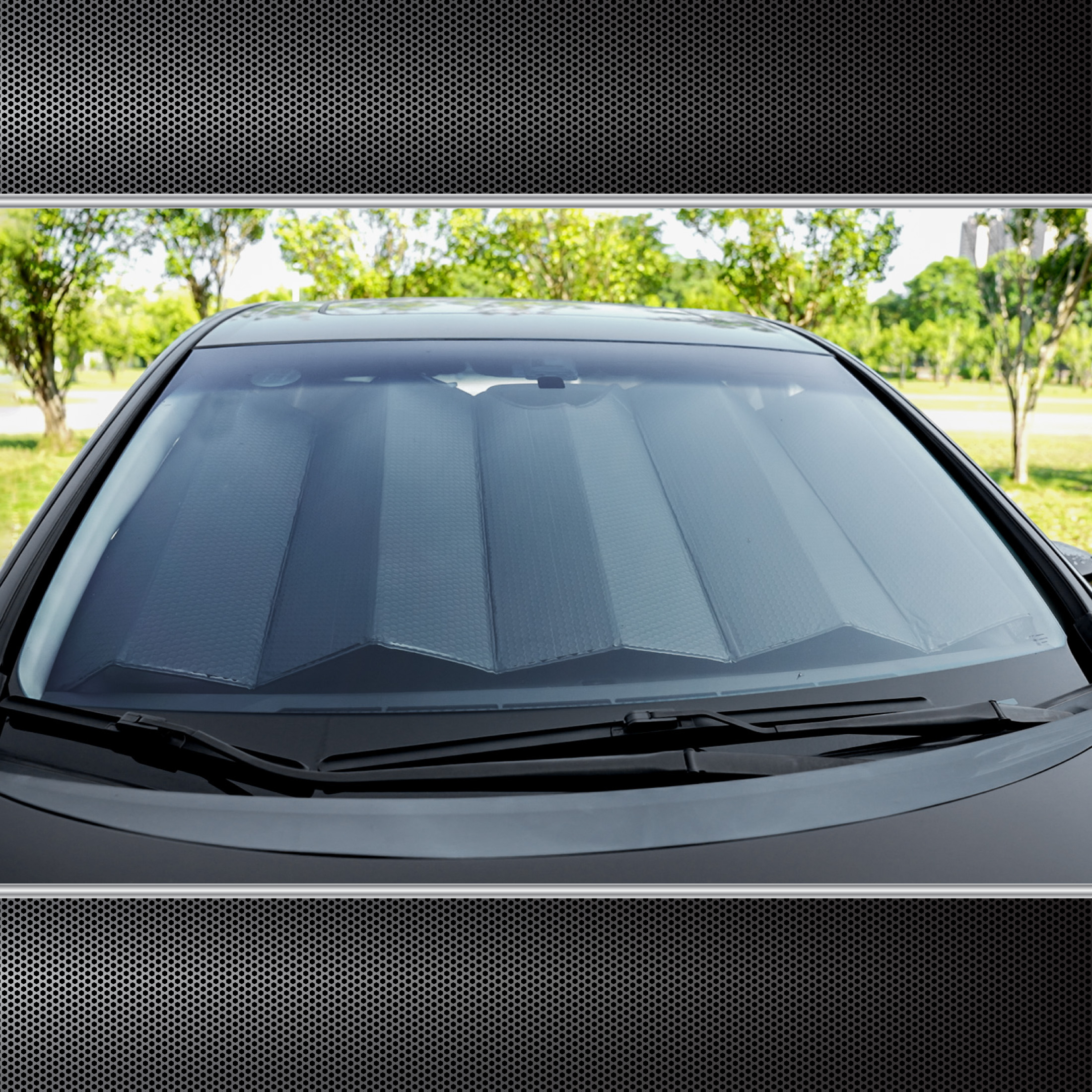 Plasticolor Licensed Honda Matte Black Accordion Sunshade – Foldable Front Windshield Reflector