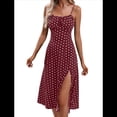 thumbnail image 3 of Vestidos de Verano de Lunares para Mujer, con Tirantes Finos, Corte Entallado y Abertura Lateral, Vestido Midi de Playa de Corte A. Rojo Vino L, 3 of 8