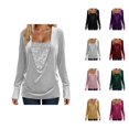 thumbnail image 1 of Womens Glitter Tops 2026 Spring Trendy Y2K Long Sleeve V Neck Loose Velvet Sequin Patchwork T Shirts Rave Outfit, 1 of 8