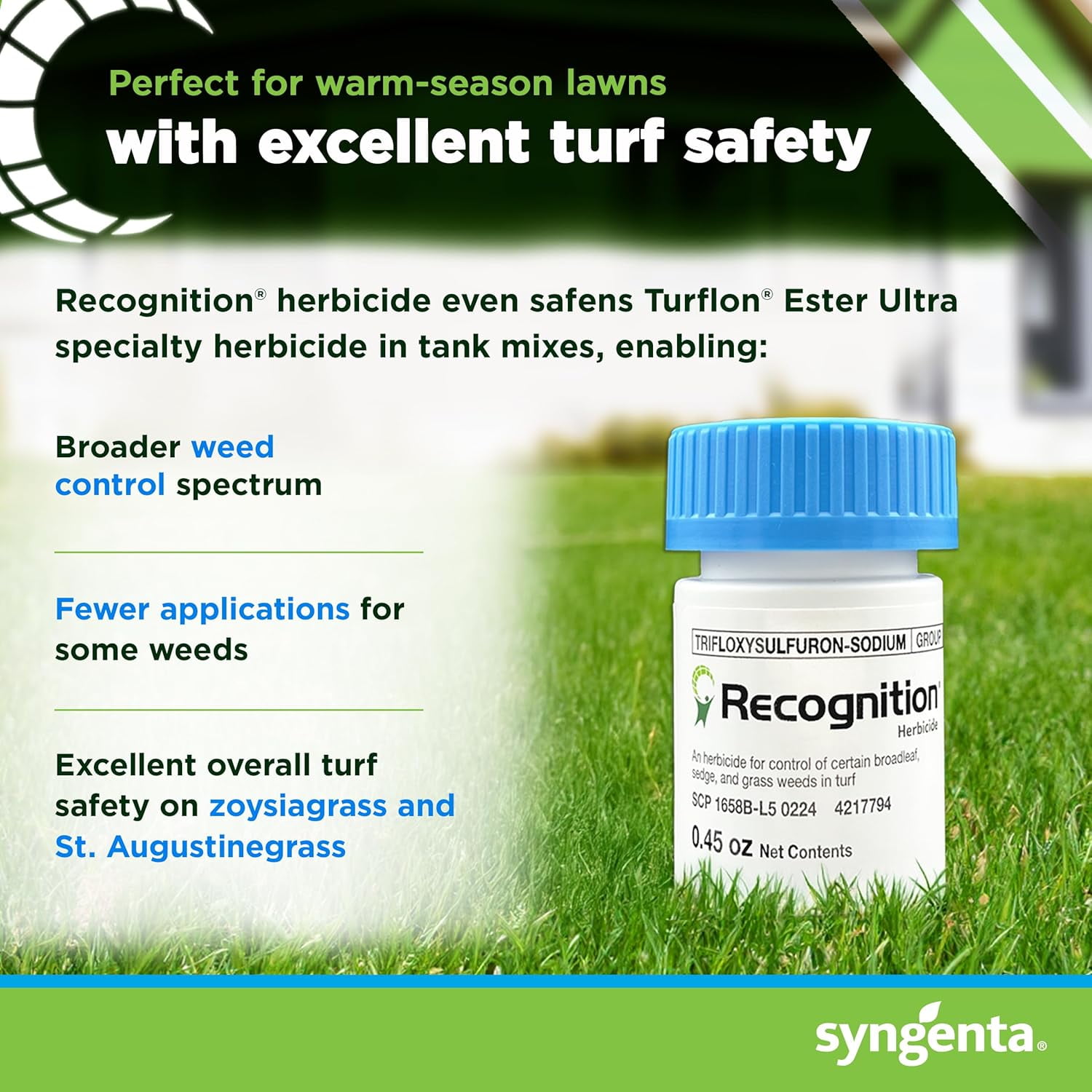 Recognition Herbicide. (0.45 oz) Water Dispersible Granule Weed Killer - Post Emergent Weed Control for lawns, Weed Stop for lawns