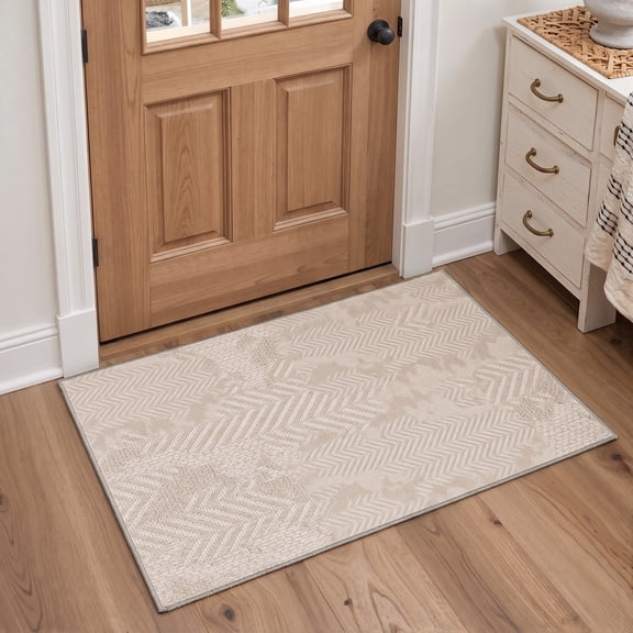 KUETH 2x3 Machine Washable Minimalist Accent Rug, Soft Low Pile Non Slip Backing Rug, OCHRE LINEN Rug for Entryway Bedroom Kitchen