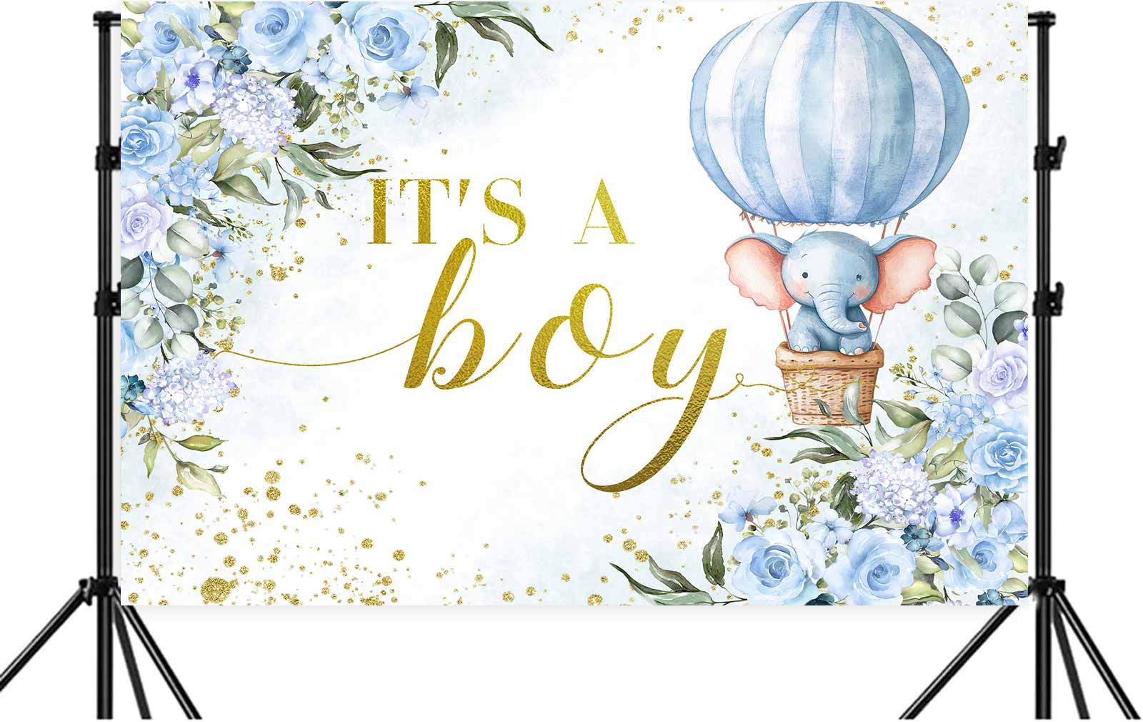 15 x 10 ft Its a Boy Backdrop for Baby Shower Decorations, Blue Flower Little Elephant Boy Baby Shower Decorations Photoshoot Backdrop Banner for Gender Reveal Celebration Background