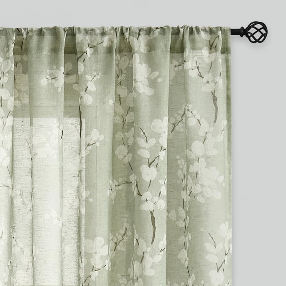 Cortinas FMFUNCTEX de lino transparente, 160 x 160 cm, color verde salvia