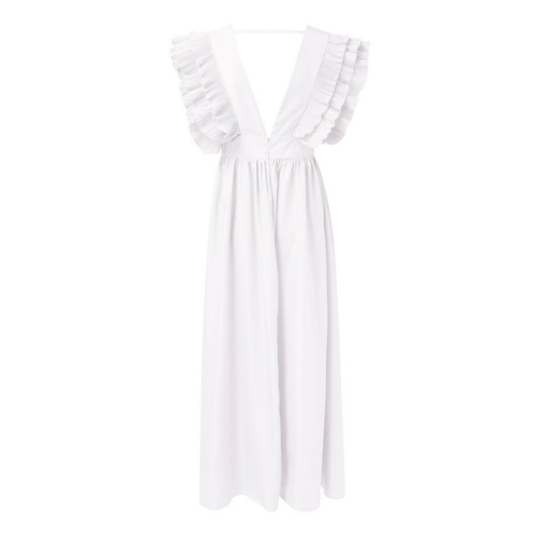 Summer Maxi Dress Wrap V Neck Ruffle Sleeve Tiered Midi Tie Waist A Line Long Gown White XXL - Walmart.com Summer Maxi Dress Wrap V Neck Ruffle Sleeve Tiered Midi Tie Waist A Line Long Gown White XXL - Walmart.com
