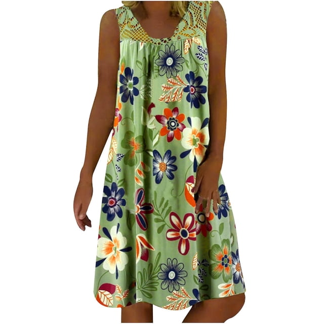 Vestido HUOGUO para mujer, casual, de encaje, cuello en O, estampado retro
