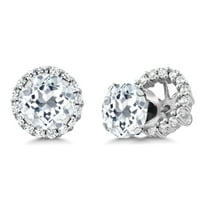 Gem Stone King 925 Sterling Silver White Topaz Stud Earrings with Jackets for Women (3.64 Cttw, Gemstone November Birthstone, Round 7MM)