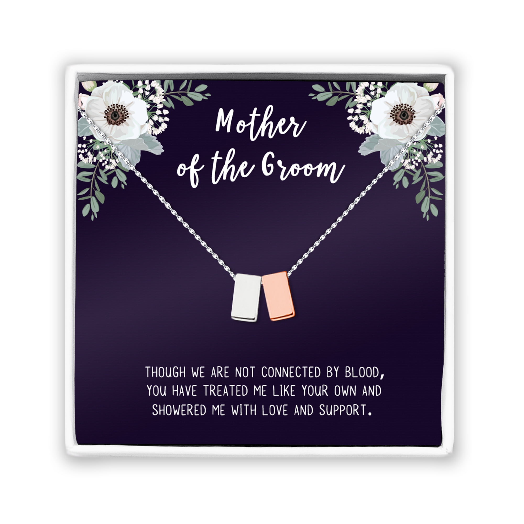 Mother of the Groom Silver Cube Necklace, Wedding Day Gift for Mother, Mother in Law Mother's Day Jewelry, Mother's Day Jewelry Gift for Her [Silver-Rose Gold Cube, No-Personalized Card