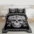 thumbnail image 2 of Homewish Gothic Skeleton Ekull Full Size Comforter Sets,Retro Flower Floral Bedding Comforter Set,Victorian Print Bedding Sets For Kids,Super Cozy Room Decor Reversible,3 Pieces, 2 of 8