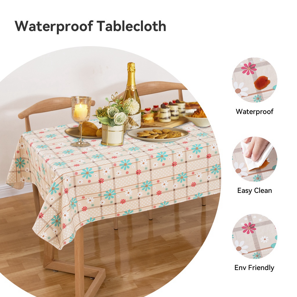 RAY STAR 52x70in Rectangle Vinyl Christmas Tablecloth 100% Waterproof Oil Proof PVC Xmas Decorative Table Cloth