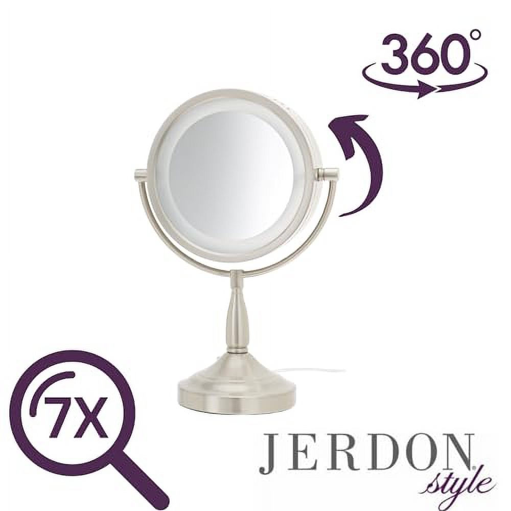 Jerdon 8.5" Diameter Lighted Makeup Mirror, 7X-1X Magnification, Nickel Finish-Model LT856N - image 6 of 6