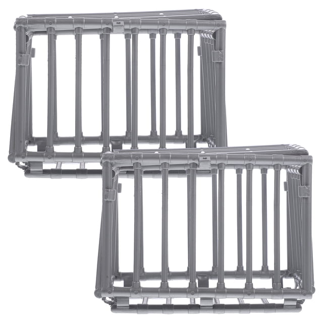 2Pcs Mini Cage Model Grey Plastic House Decor Mini Square Grid Shape Diy Assembly House Decoration Children