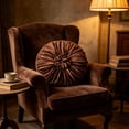 thumbnail image 5 of KITTEHIGM Ruched Velvet Round Throw Pillow with Rosette Center Pleated Circle Decorative Cushion in Multicolor Solid Velvet Accents for Sofa Bed Home Decor, 5 of 6