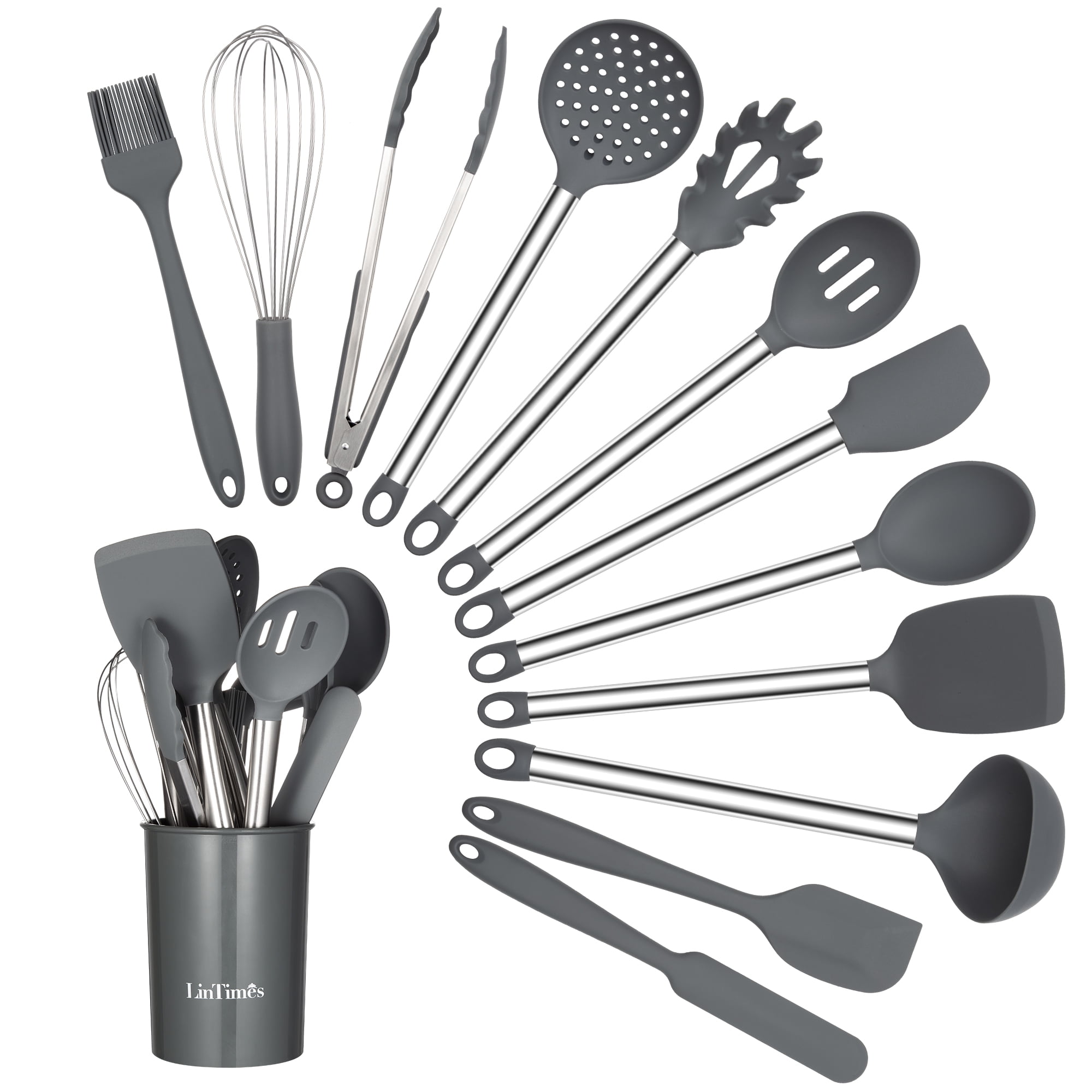 Kitchen Silicone Utensil Set, 13 Pcs Full Silicone Handle Heat Resistant Cooking  Utensils BPA Free, Non Toxic Non-stick Cookware Turner, Tongs, Spatula,  Spoon, Brush Sets with Holder