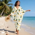 thumbnail image 3 of Xoenoiee Tropical Pineapple Flower Print Kaftan Dresses for Women Plus Size Caftan V-Neck Batwing Sleeve Beach Swimsuit Cover Up, Side Slits Maxi Moo Moo Loungewear, 3 of 7