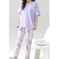thumbnail image 5 of Cotton Women Pajama Set 2 Pcs Short Sleeve Pullover Top Sleepwear Long PJ Pants, 5 of 7