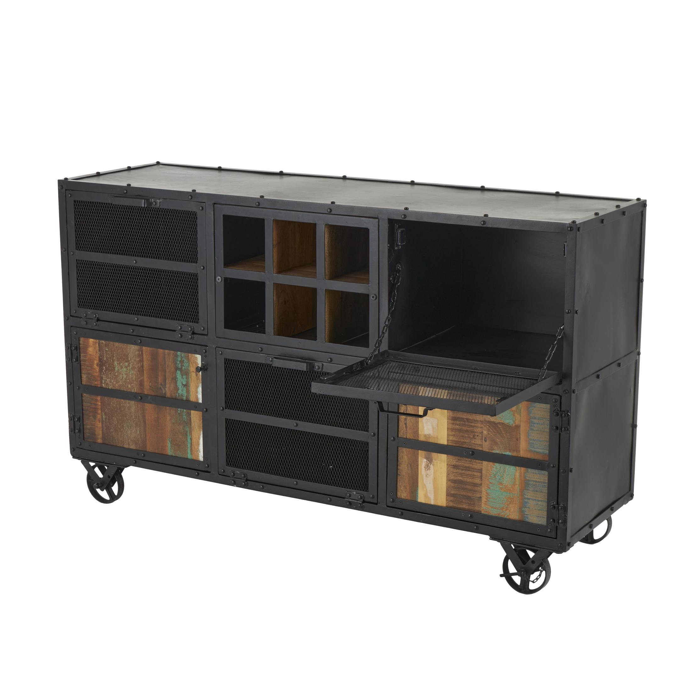 DecMode 60" x 37" Black Metal 2 Door and 3 Shelf Cabinet with 4 Wheels, 1-Piece