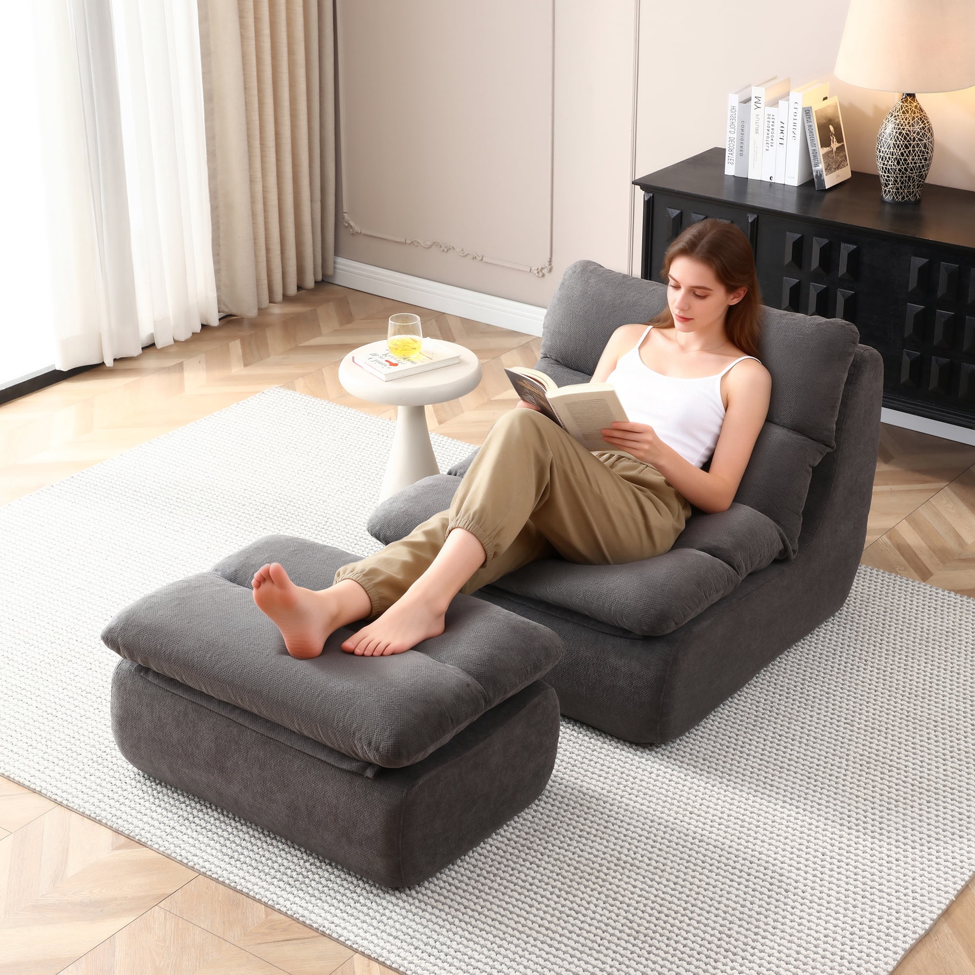32" Bean Bag Chair & Ottoman, Tufted Lazy Sofa for Adults